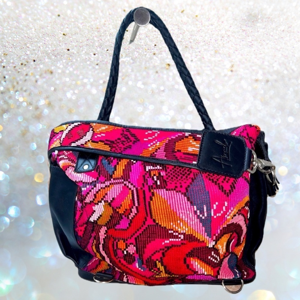 NWOT Amado Women's Crossbody Leather & Fabric Convertable Day BagBraided Handles